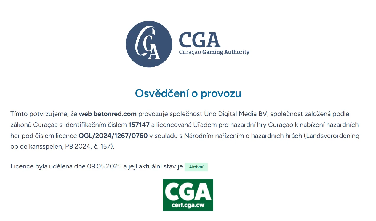 BetOnRed licence, provozovatel a důvěryhodnost v Česku